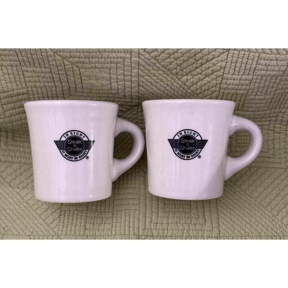 Vintage Steak n Shake Coffee Mugs Set Restaurant Buffalo China Green Mark 1980s